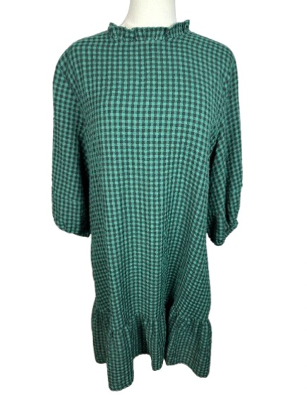Donna Morgan Green Check Ruffle-Hem Midi Dress